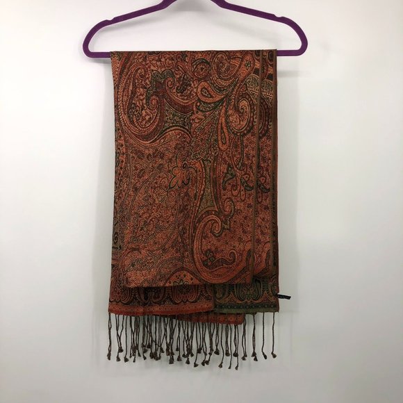 Talbots Scarf Used Large Oranges Greens *No Material Tag - Picture 5 of 16